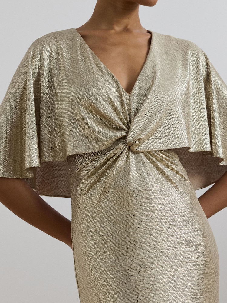 Lauren Ralph Lauren Phinya Foil Print Cape Brown Jersey Gown Dress - Image 4 of 8