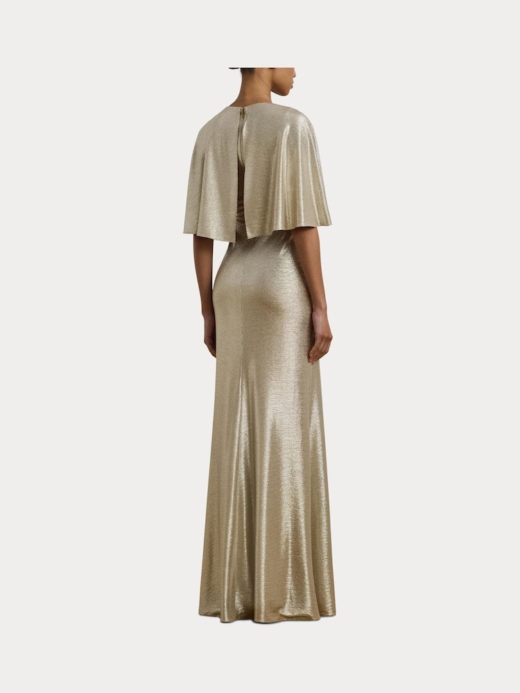 Lauren Ralph Lauren Phinya Foil Print Cape Brown Jersey Gown Dress - Image 5 of 8