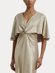 Lauren Ralph Lauren Phinya Foil Print Cape Brown Jersey Gown Dress - Image 6 of 8