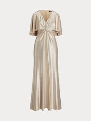 Lauren Ralph Lauren Phinya Foil Print Cape Brown Jersey Gown Dress - Image 8 of 8