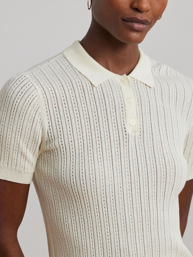 Lauren Ralph Lauren Natrissa Embridered Logo Cable Knit Polo Shirt - Image 1 of 5