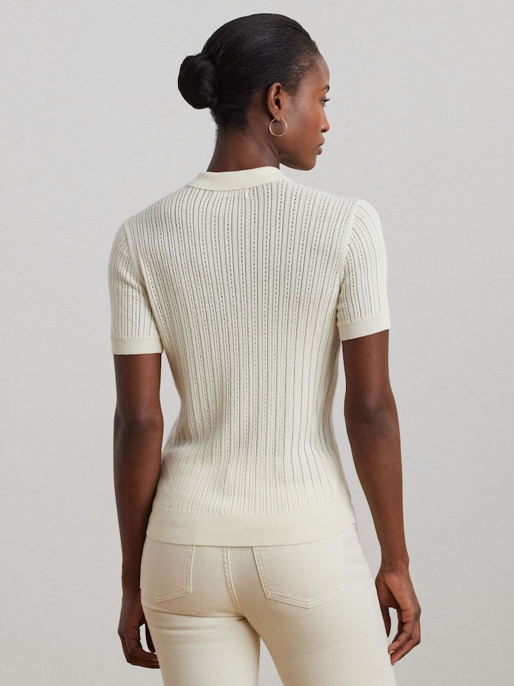 Lauren Ralph Lauren Natrissa Embridered Logo Cable Knit Polo Shirt - Image 3 of 5