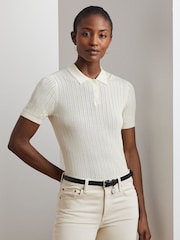 Lauren Ralph Lauren Natrissa Embridered Logo Cable Knit Polo Shirt - Image 4 of 5