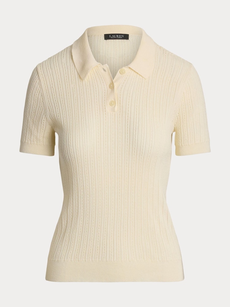 Lauren Ralph Lauren Natrissa Embridered Logo Cable Knit Polo Shirt - Image 5 of 5