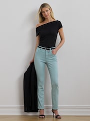 Lauren Ralph Lauren Cream Light Wash High Rise Straight Leg Denim Jeans - Image 5 of 6