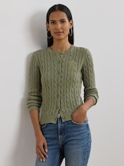 Зеленый - Кардиган с узором "косичка" и логотипом Lauren Ralph Lauren Ralhan - Image 1 of 8