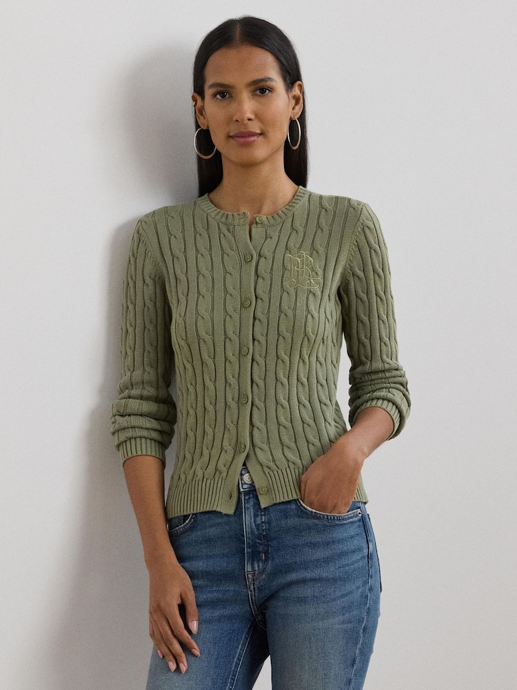 Зеленый - Кардиган с узором "косичка" и логотипом Lauren Ralph Lauren Ralhan - Image 1 of 8