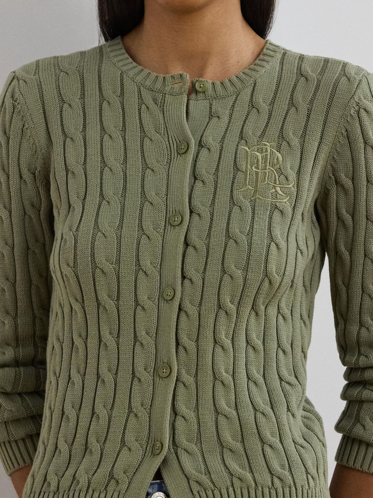 Lauren Ralph Lauren Ralhan Cable Knit Crest Logo Cardigan - Image 4 of 8