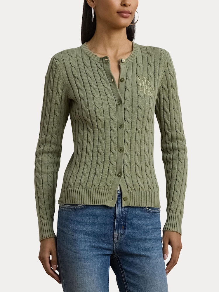 Lauren Ralph Lauren Ralhan Cable Knit Crest Logo Cardigan - Image 6 of 8