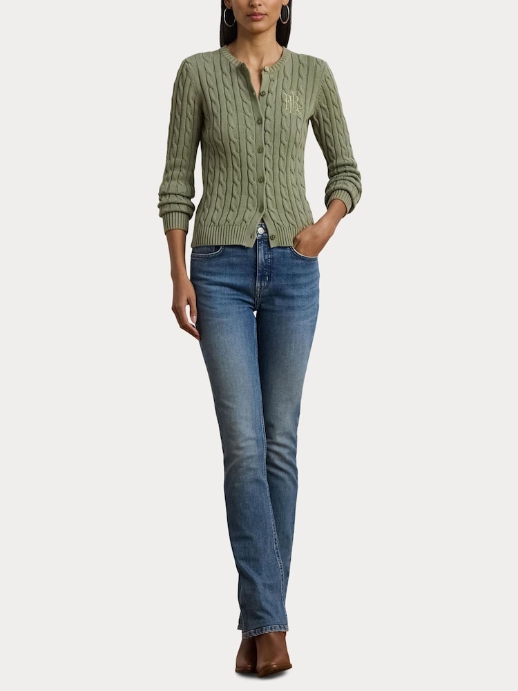 Lauren Ralph Lauren Ralhan Cable Knit Crest Logo Cardigan - Image 7 of 8