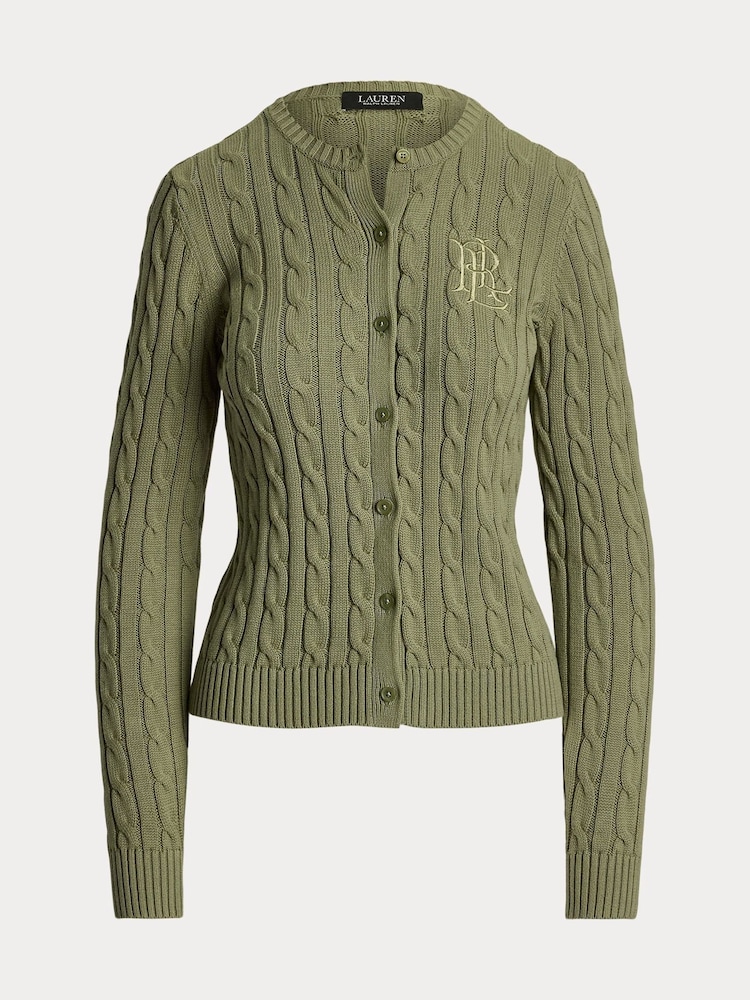 Зеленый - Кардиган с узором "косичка" и логотипом Lauren Ralph Lauren Ralhan - Image 8 of 8
