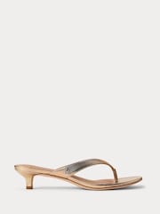 Lauren Ralph Lauren Francesa Silver Metallic Leather Kitten Heel Flip Flop Sandals - Image 1 of 4