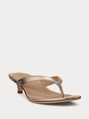 Lauren Ralph Lauren Francesa Silver Metallic Leather Kitten Heel Flip Flop Sandals - Image 2 of 4