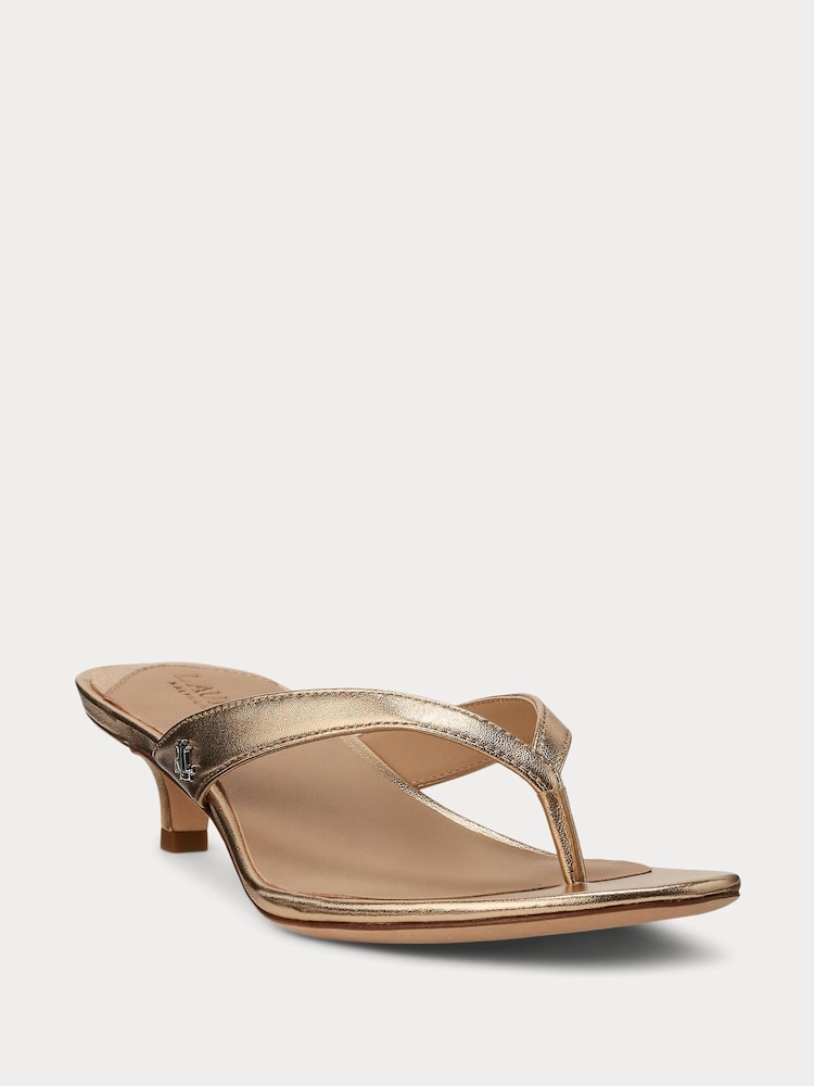 Lauren Ralph Lauren Francesa Silver Metallic Leather Kitten Heel Flip Flop Sandals - Image 2 of 4