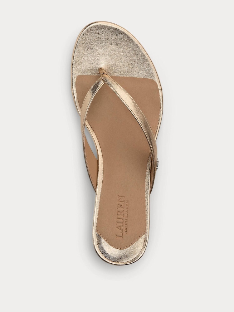 Lauren Ralph Lauren Francesa Silver Metallic Leather Kitten Heel Flip Flop Sandals - Image 4 of 4