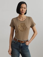 Lauren Ralph Lauren Hailly Graphic Logo Brown T-Shirt - Image 1 of 5
