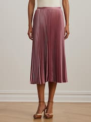 Lauren Ralph Lauren Suzu Pleated Satin Charmeuse A Line Midi Skirt - Image 1 of 6