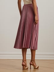 Lauren Ralph Lauren Suzu Pleated Satin Charmeuse A Line Midi Skirt - Image 2 of 6