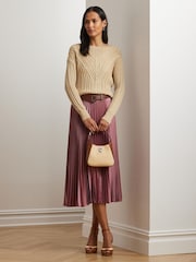 Lauren Ralph Lauren Suzu Pleated Satin Charmeuse A Line Midi Skirt - Image 3 of 6