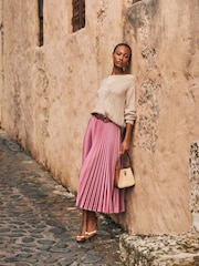Lauren Ralph Lauren Suzu Pleated Satin Charmeuse A Line Midi Skirt - Image 5 of 6