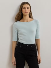 Lauren Ralph Lauren Judy Stretch Cotton Boatneck Top - Image 1 of 5
