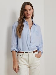 Lauren Ralph Lauren Zavandra Linen Embroidered Logo Shirt - Image 1 of 5