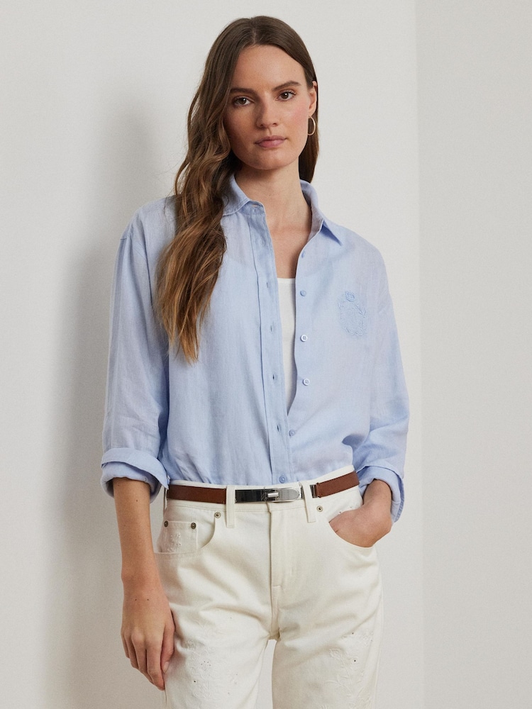 Lauren Ralph Lauren Zavandra Linen Embroidered Logo Shirt - Image 1 of 5