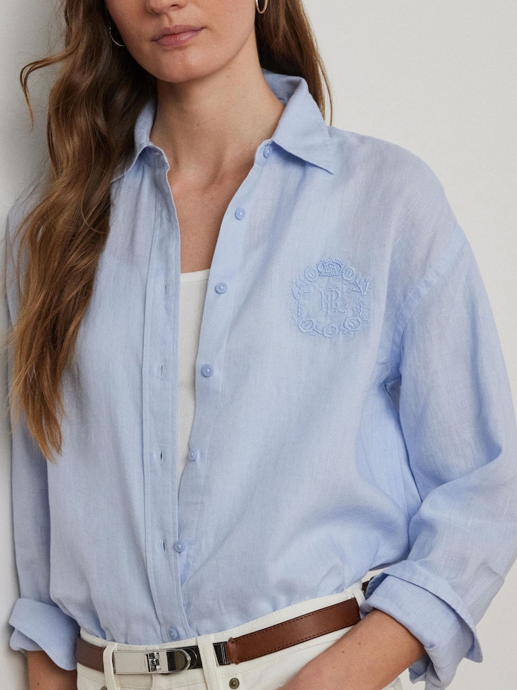Lauren Ralph Lauren Zavandra Linen Embroidered Logo Shirt - Image 4 of 5