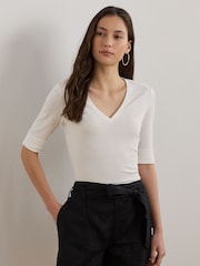 Lauren Ralph Lauren Judy V-Neck Elbow Jersey T-Shirt - Image 1 of 8
