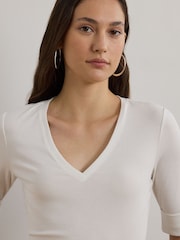 Lauren Ralph Lauren Judy V-Neck Elbow Jersey T-Shirt - Image 4 of 8