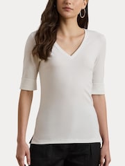 Lauren Ralph Lauren Judy V-Neck Elbow Jersey T-Shirt - Image 5 of 8