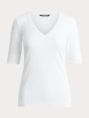 Lauren Ralph Lauren Judy V-Neck Elbow Jersey T-Shirt - Image 8 of 8