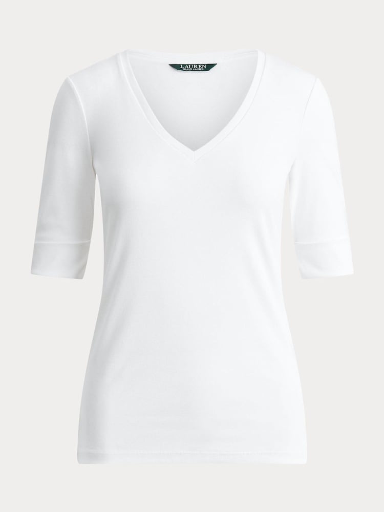 Lauren Ralph Lauren Judy V-Neck Elbow Jersey T-Shirt - Image 8 of 8