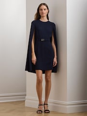 Lauren Ralph Lauren Blue Belted Cape Georgette Cocktail Dress - Bild 1 von 5
