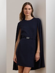 Lauren Ralph Lauren Blue Belted Cape Georgette Cocktail Dress - Bild 2 von 5