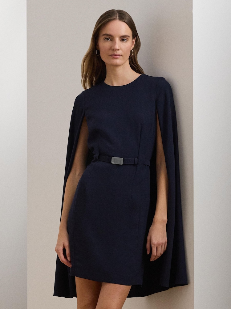 Lauren Ralph Lauren Blue Belted Cape Georgette Cocktail Dress - Bild 2 von 5