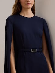 Lauren Ralph Lauren Blue Belted Cape Georgette Cocktail Dress - Bild 4 von 5