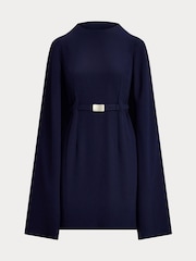 Lauren Ralph Lauren Blue Belted Cape Georgette Cocktail Dress - Bild 5 von 5