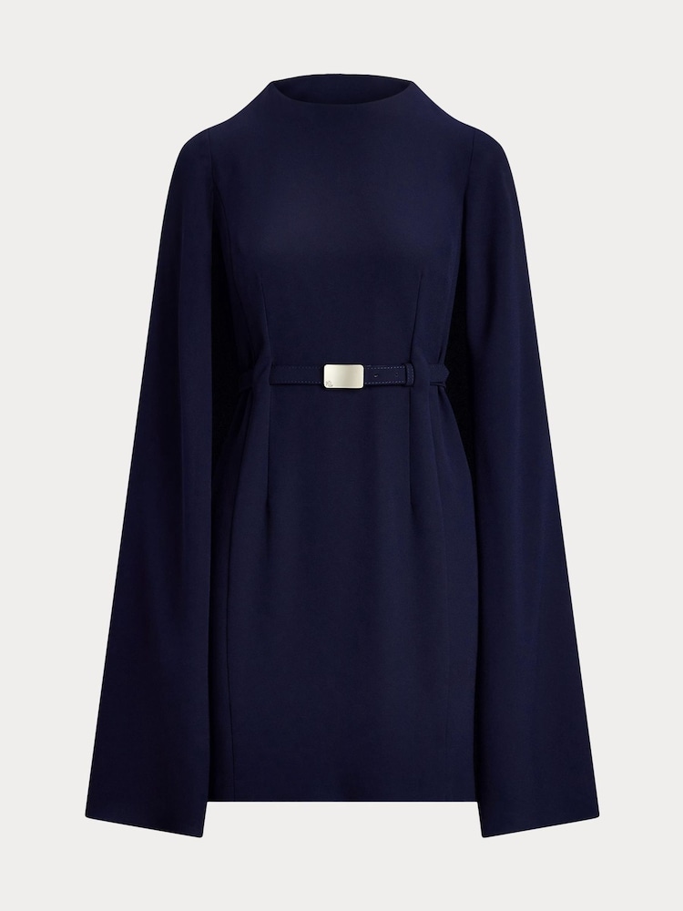 Lauren Ralph Lauren Blue Belted Cape Georgette Cocktail Dress - Bild 5 von 5