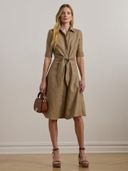 Lauren Ralph Lauren Wakana 100% Linen Belted Shirt Dress - Image 1 of 8