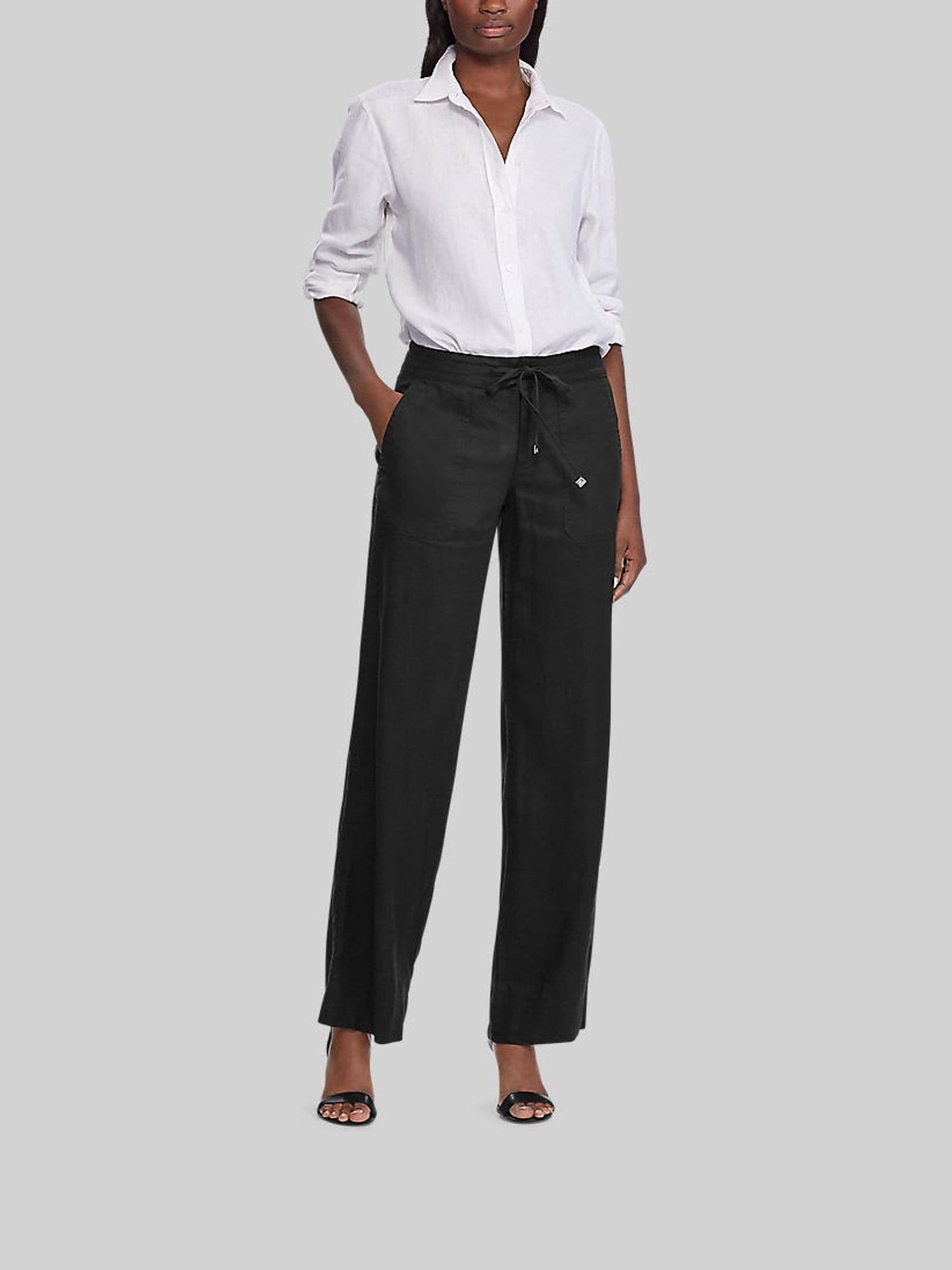 パンツ POLO by RalphLauren LinenSlacks Black Buy Lauren Ralph Lauren Polo Black Linen Wide Leg Trousers from