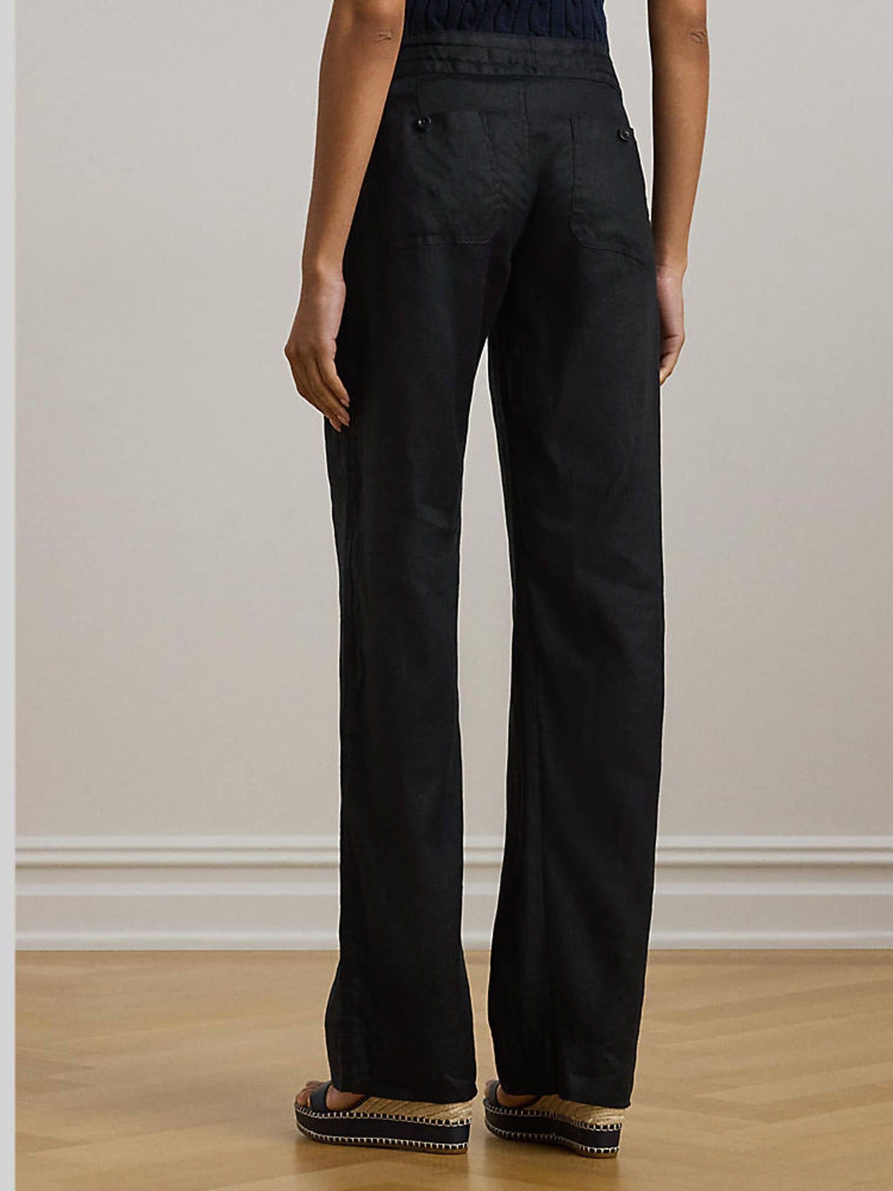 Buy Lauren Ralph Lauren Polo Black Linen Wide Leg Trousers from