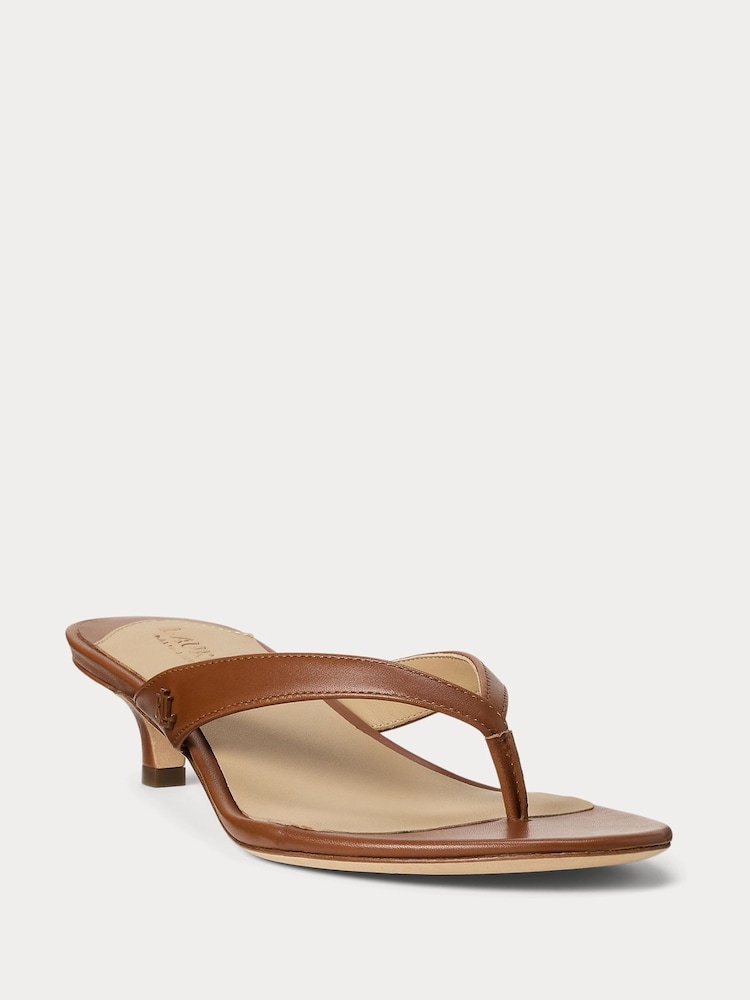 Lauren Ralph Lauren Francesa Leather Kitten Heel Flip Flop Brown Sandals - Image 2 of 5