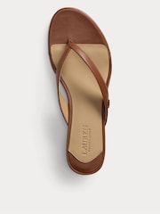 Lauren Ralph Lauren Francesa Leather Kitten Heel Flip Flop Brown Sandals - Image 4 of 5