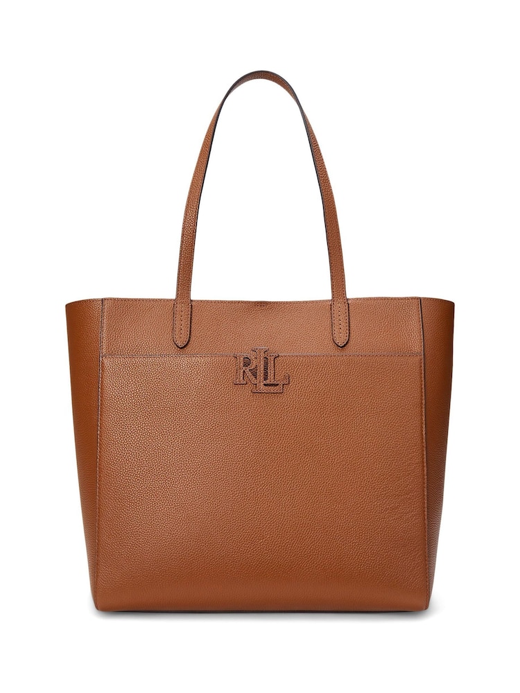 Braun - Lauren Ralph Lauren Cameryn Pebbled Leather Logo Tote Bag - Bild 1 von 6