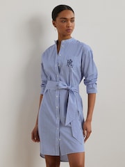 Lauren Ralph Lauren Blue Kinley Stripe Belted Shirt Dress - Image 1 of 8
