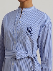 Lauren Ralph Lauren Blue Kinley Stripe Belted Shirt Dress - Image 4 of 8