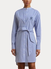Lauren Ralph Lauren Blue Kinley Stripe Belted Shirt Dress - Image 6 of 8