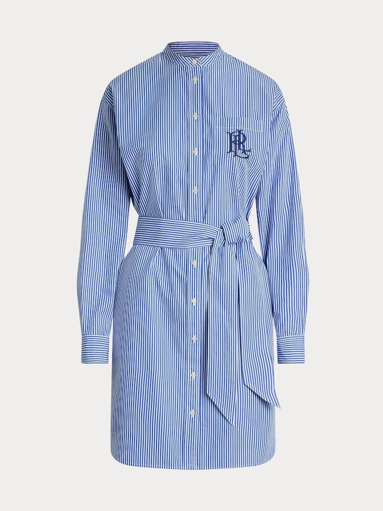 Lauren Ralph Lauren Blue Kinley Stripe Belted Shirt Dress - Image 8 of 8