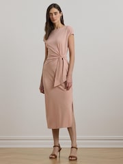 Lauren Ralph Lauren Pink Dabria Blush Belted Jersey Midi Dress - Image 1 of 7